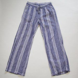 Old Navy Blue White Striped High Rise Wide Leg Linen Trousers Pants w Pockets